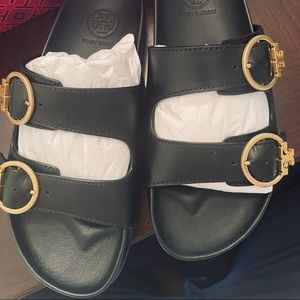 Brand new-Tory Burch black calf leather slide